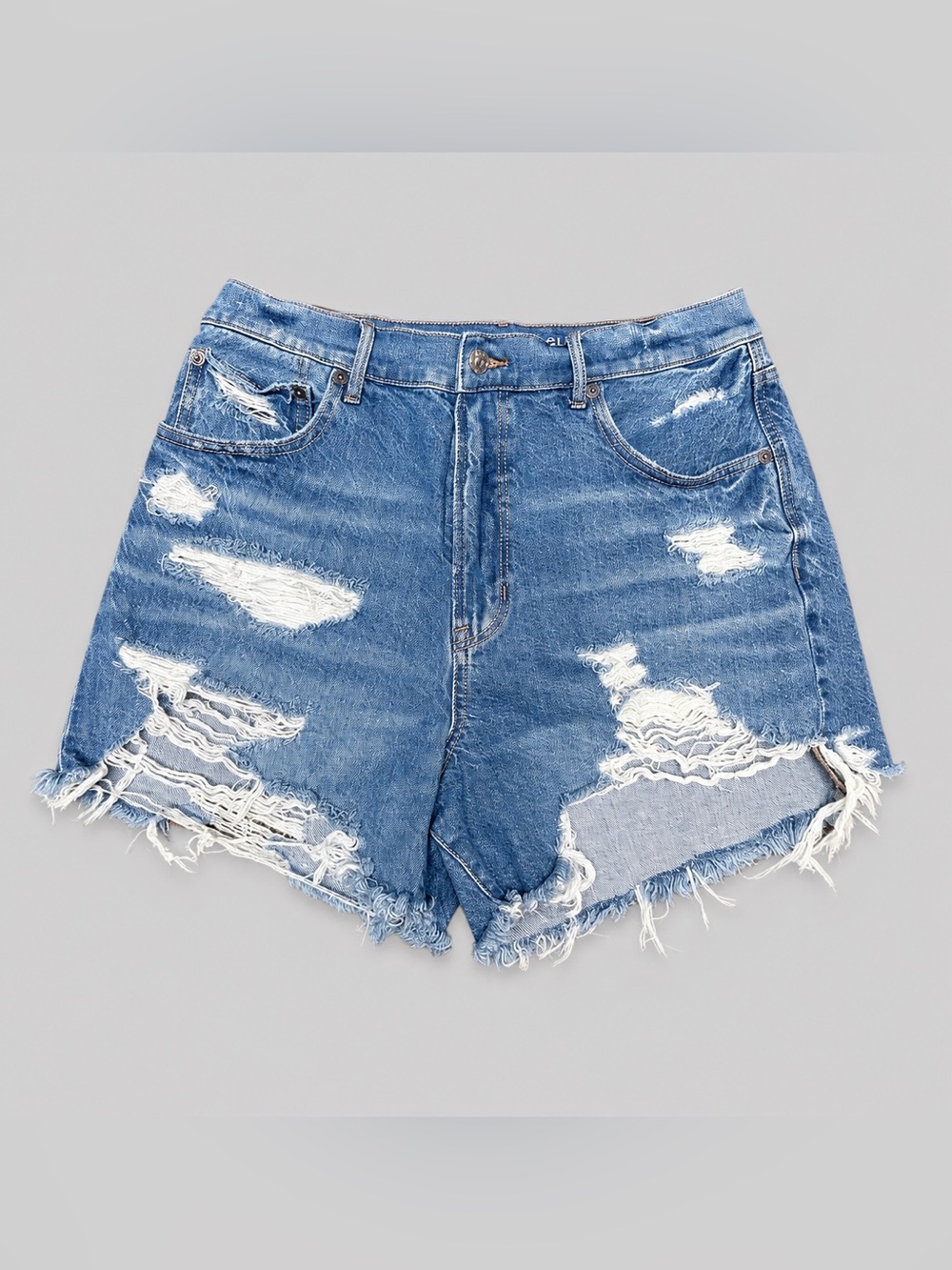 American Eagle Highest Rise 90’s Boyfriend Shorts Size 12 Distressed Stretch - Picture 2 of 7